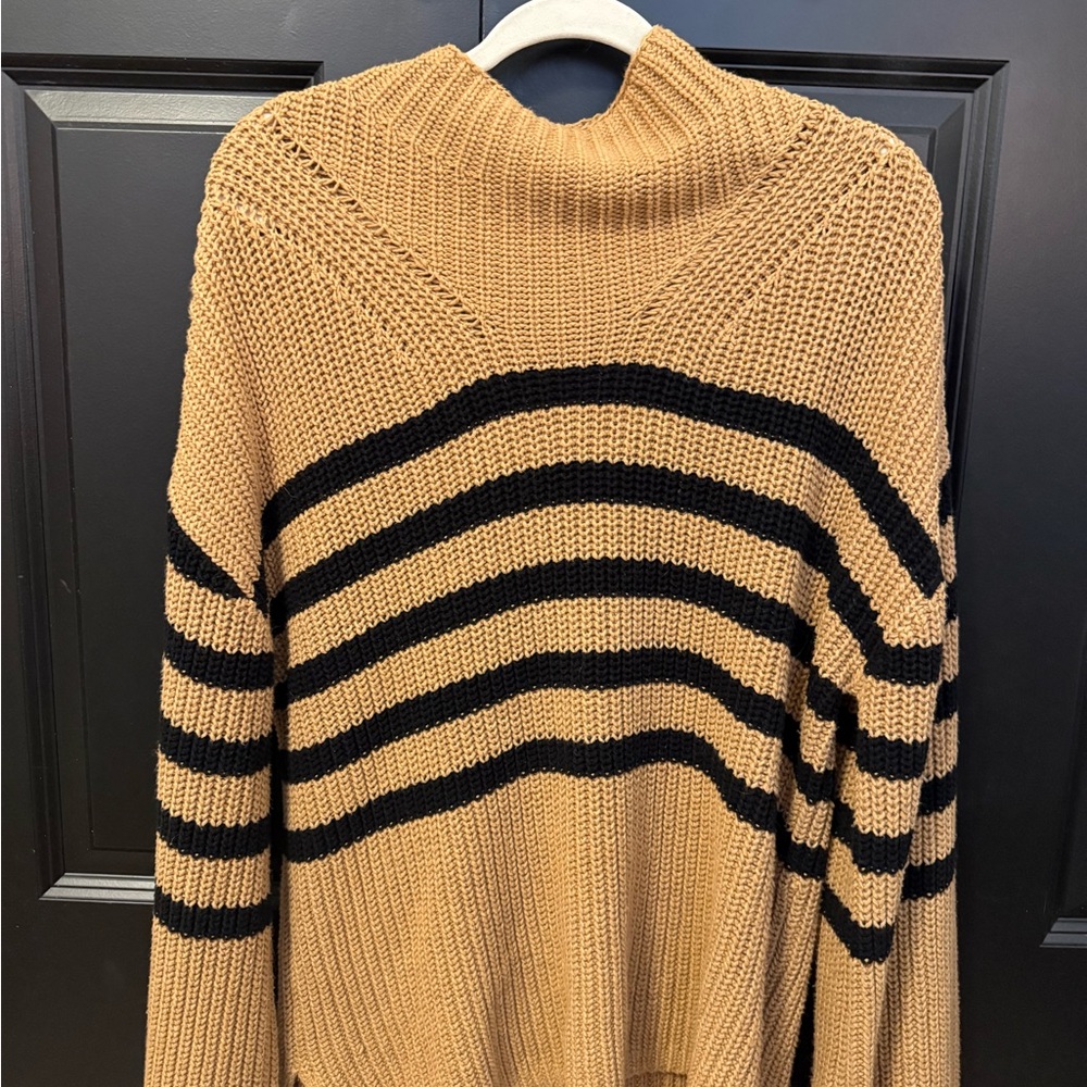 Old Navy Tan and Black Striped Turtleneck Sweater